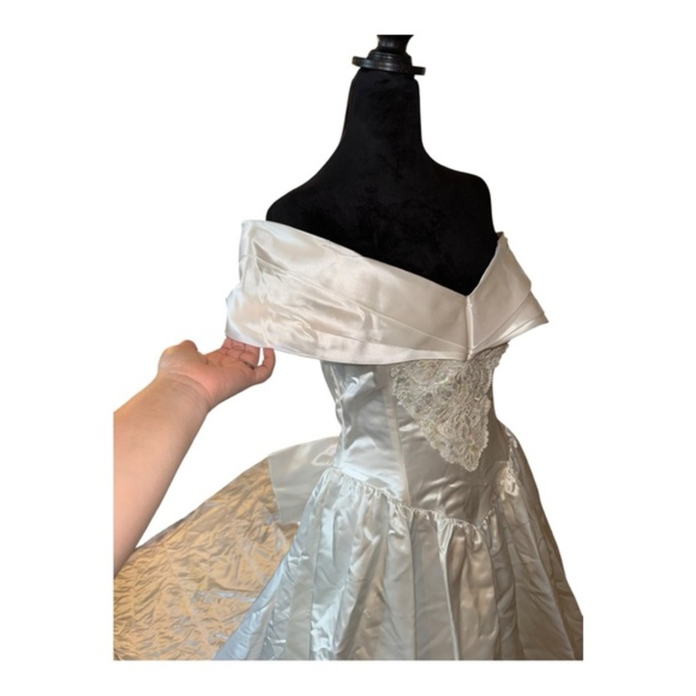 VTG DREAMY JESSICA MCCLINTOCK WEDDING GOWN SATIN REMOVABLE TRAINw/ACENT BOW sz10 - Picture 10 of 16